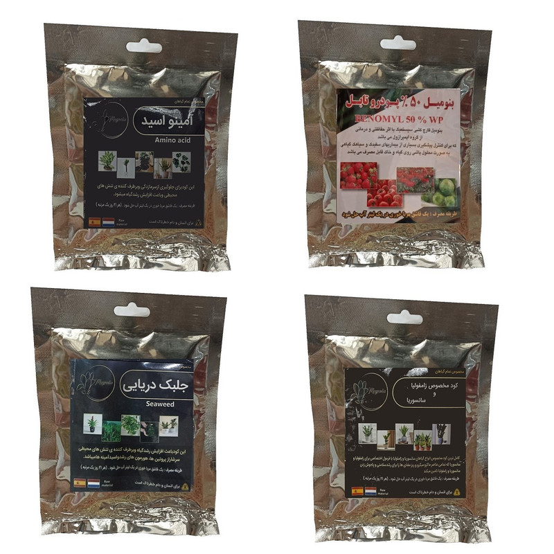 امینو اسید و بنومیل و جلبک دریایی و کود زاموفیلیا و سانسوریا مدل raw material وزن 200 گرم