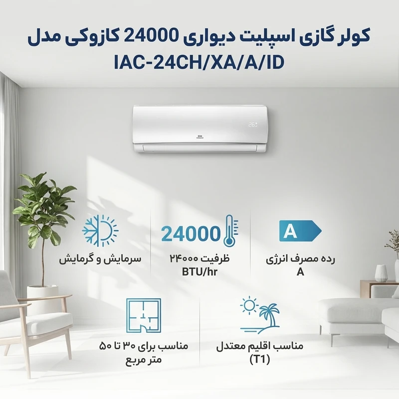 عکس شماره 2 : کولر گازی اسپلیت دیواری 24000 دور ثابت کازوکی مدل iac-24ch-xa-a-id