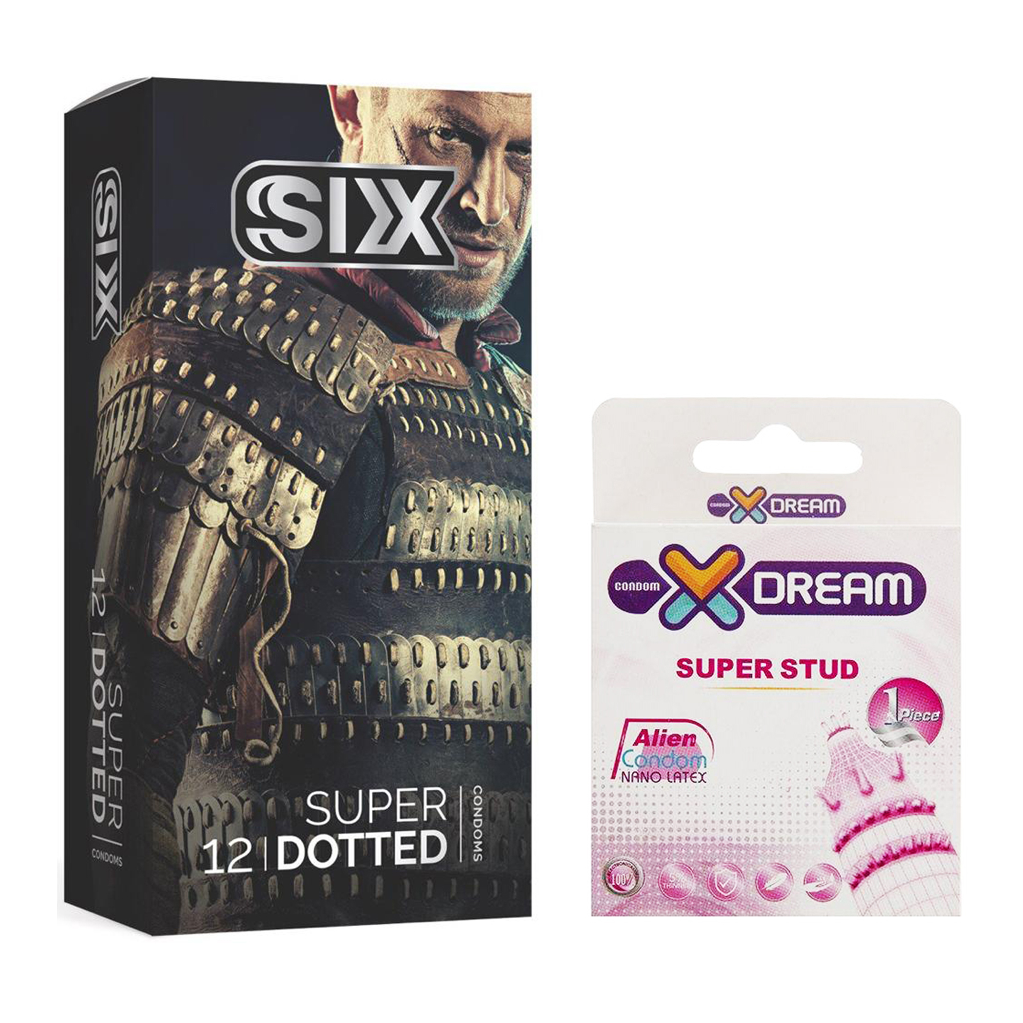 کاندوم سیکس مدل Super Dotted بسته 12 عددی به همراه کاندوم ایکس دریم مدل Super Stud