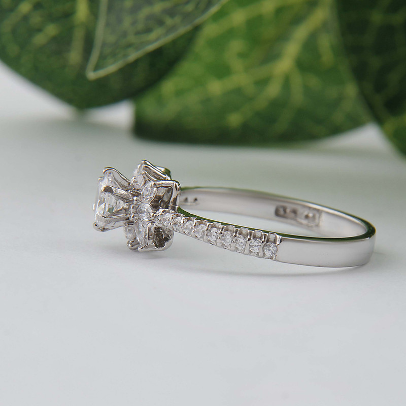 انگشتر نقره زنانه بازرگانی میلادی مدل سنگ فیروزه طبیعی نگین برلیان بدون ریزش آبکاری رادیوم کد AWR_1606