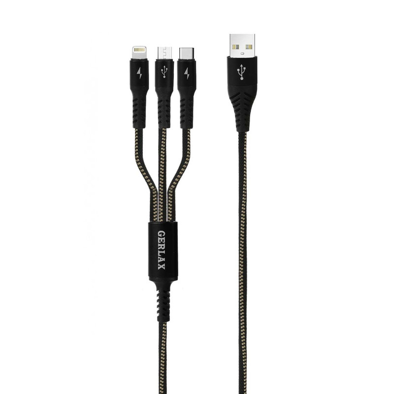 کابل تبدیل USB به لایتنینگ/USB-C/microUSB جرلکس مدل GD-45 طول 1.2 متر