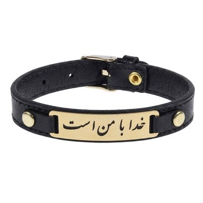 دستبند طلا 18 عیار مردانه با بند چرمی مایا ماهک مدل MB0347