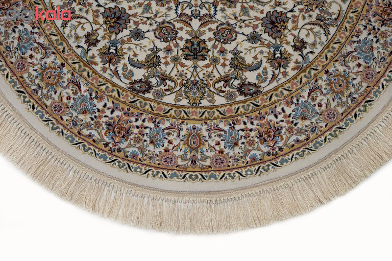 فرش ماشینی فرش رادین طرح گرد نائین شاه عباسی زمینه صدفی