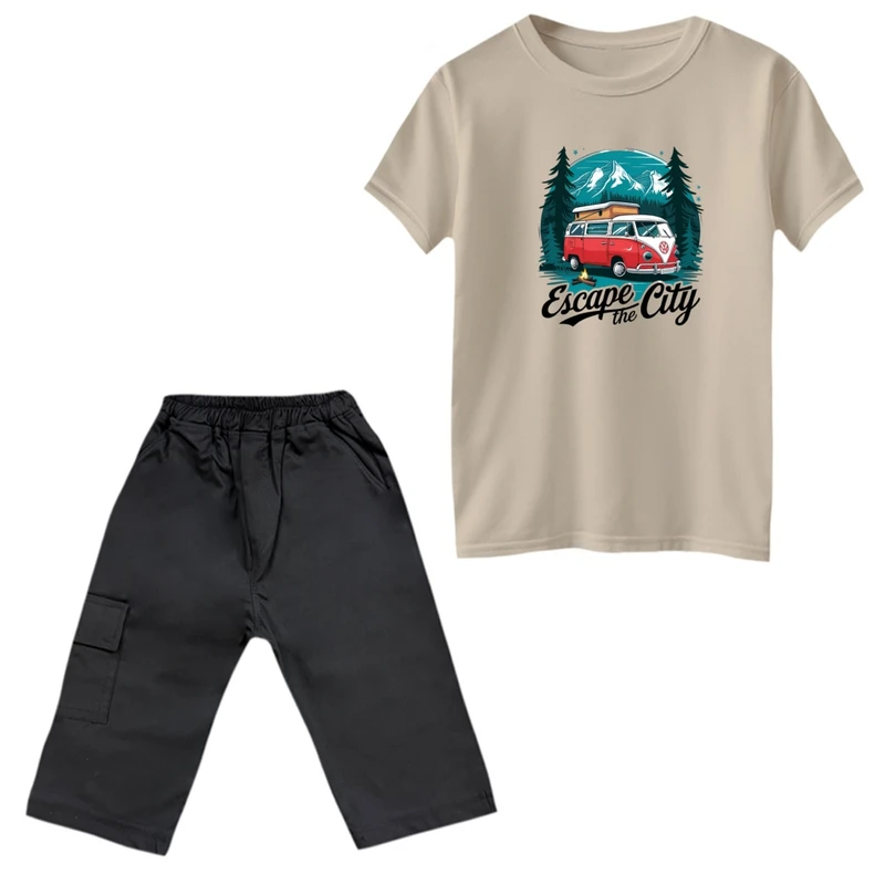 ست تی‌شرت و شلوارک پسرانه مدل کمپ