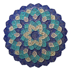 بشقاب مسی میناکاری طرح خطایی اسلیمی 50 سانتی متری