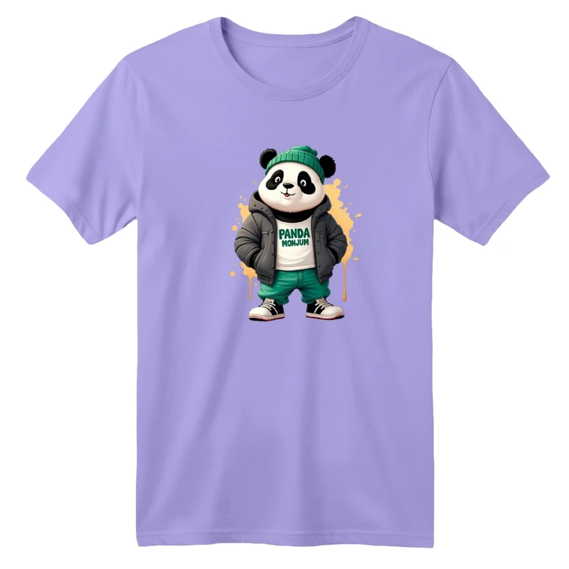 تی‌شرت آستین کوتاه لانگ یقه گرد بچگانه مدل پاندا زمستونی