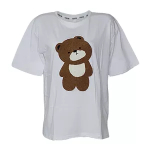تی شرت لانگ زنانه مدل خرس برجسته رنگ سفید