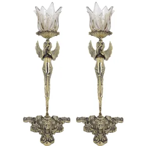 شمعدان برنزی مدل فرشته مجموعه 2 عددی