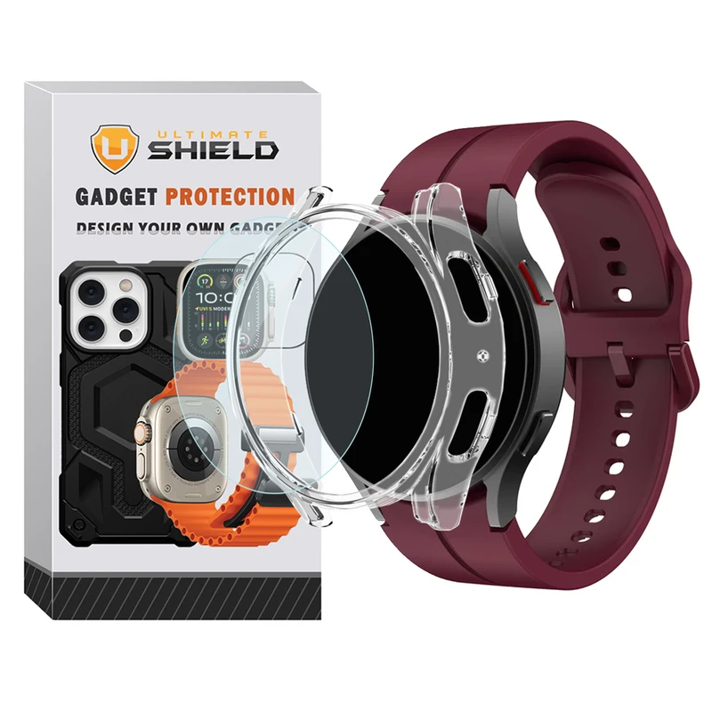 بند آلتیمیت شیلد مدل Silic ORG_Clear GRD مناسب برای ساعت هوشمند سامسونگ Galaxy Watch 6 Classic 47mm به همراه کاور