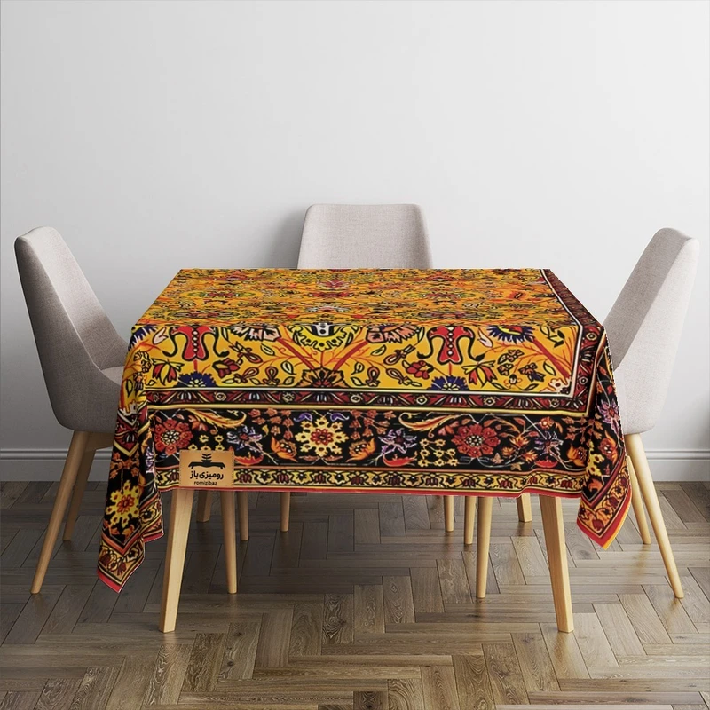 رومیزی برند رومیزی باز طرح مربع مدل سنتی مدرن کد 11082 سایز 140*140 سانتی متر