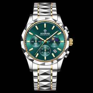 ساعت مچی عقربه‌ای کوارتز مردانه بین باند مدل اسپرت سه موتور فعال کرنوگراف بند استیل طرح تراش کد ۷