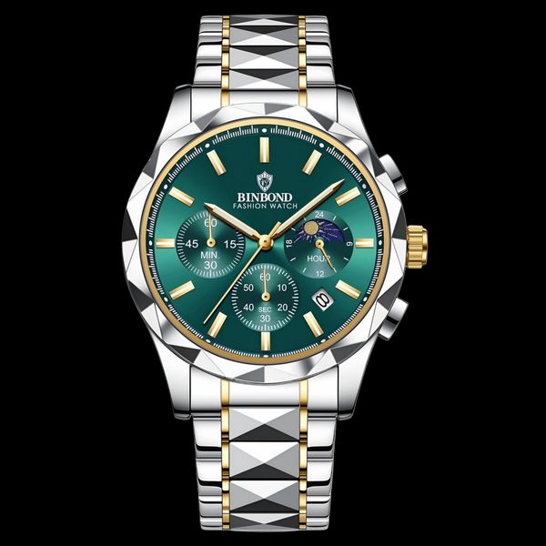 ساعت مچی عقربه‌ای کوارتز مردانه بین باند مدل اسپرت سه موتور فعال کرنوگراف بند استیل طرح تراش کد ۷