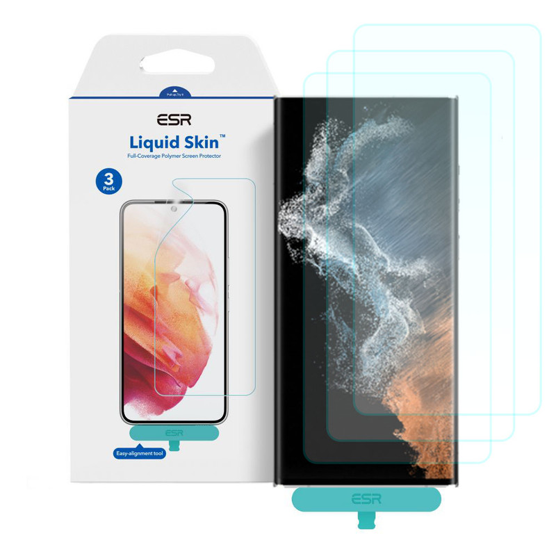 تصویر محافظ صحفه نمایش ای اس آر مدل Liquid Skin مناسب برای گوشی موبایل سامسونگ Galaxy S22 Ultra بسته 3 عددی