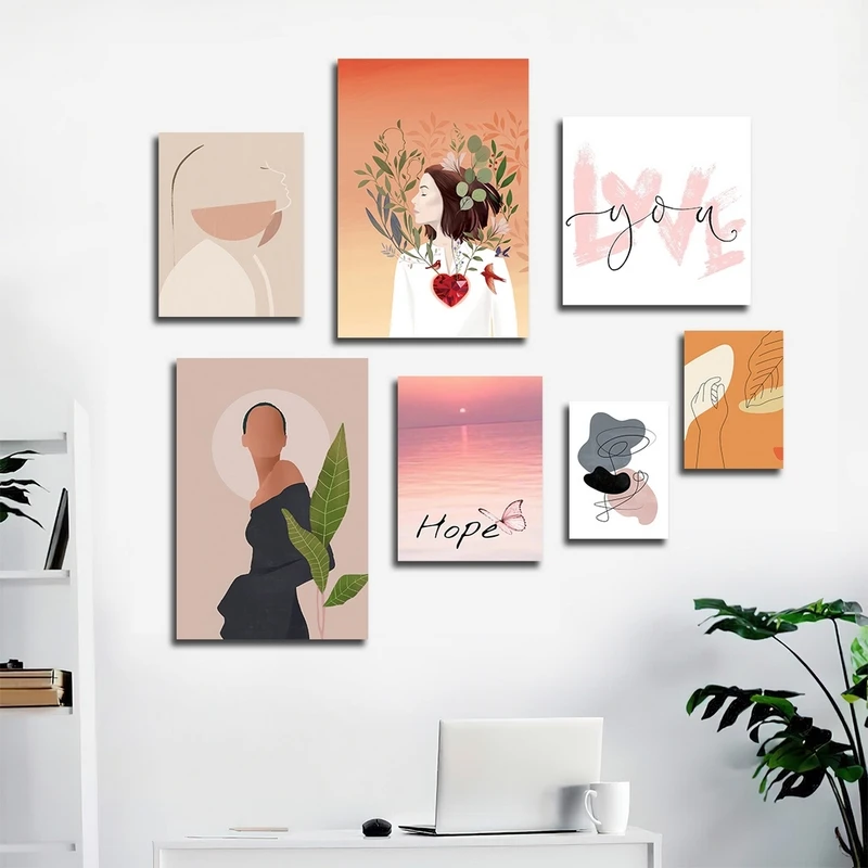 تابلو شاسی بکلیت طرح نقاشی مینیمال و چهره مدل SH-2651 مجموعه 7 عددی