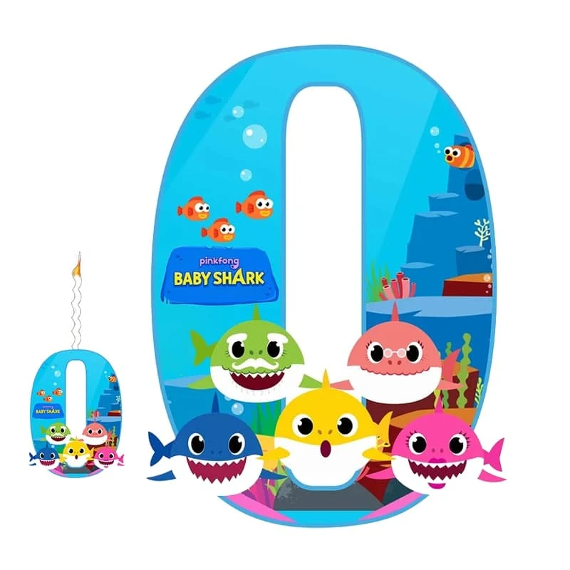 استند تولد مدل عدد 0 طرح بی بی شارک به همراه شمع