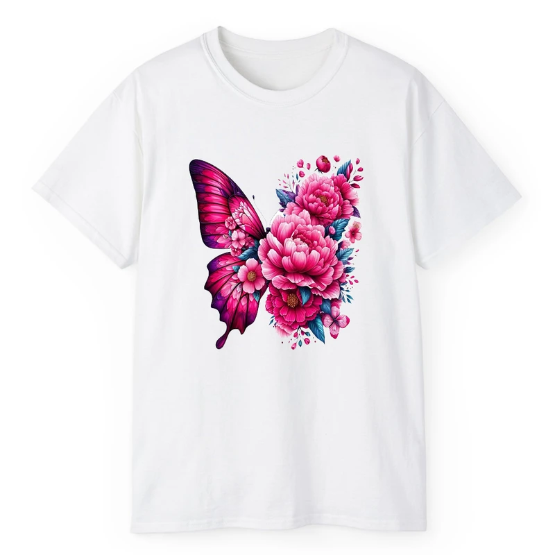 تی شرت کلاسیک آستین کوتاه یقه گرد مردانه مدل tt325 طرح گل و پروانه