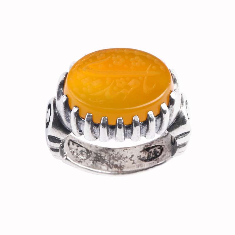 انگشتر نقره مردانه مدل عقیق زرد طرح یامهدی