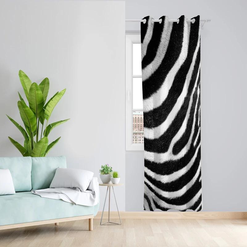پرده طرح زبرا مدل مخمل پانچی کد L 1355R Z سایز 140x200 سانتی متر
