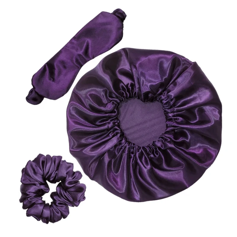 کلاه خواب زنانه مدل ساتن کد B به همراه چشم بند و کش مو