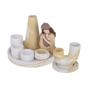 ست 8 تکه جاشمعی بتنی مدل رومیزی طرح مادر