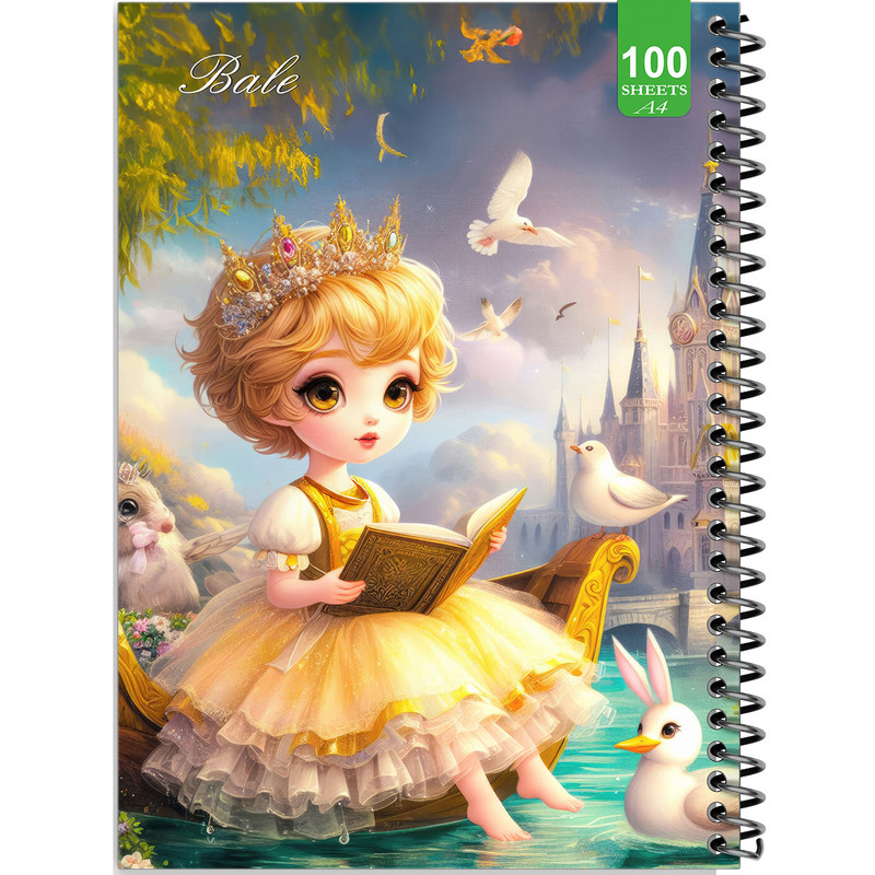 دفتر نقاشی 100 برگ بله طرح فانتزی دختر و پرنده ها کد A4-N67