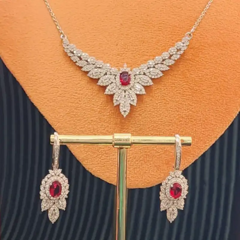 نیم ست نقره زنانه مدل برلیان اناری کد 0121