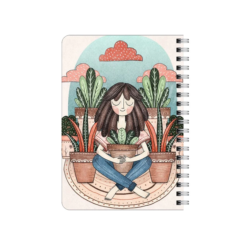 دفترچه یادداشت بامبیلیپ مدل چوبی طرح دختر و گلدانهایش کد 3223115