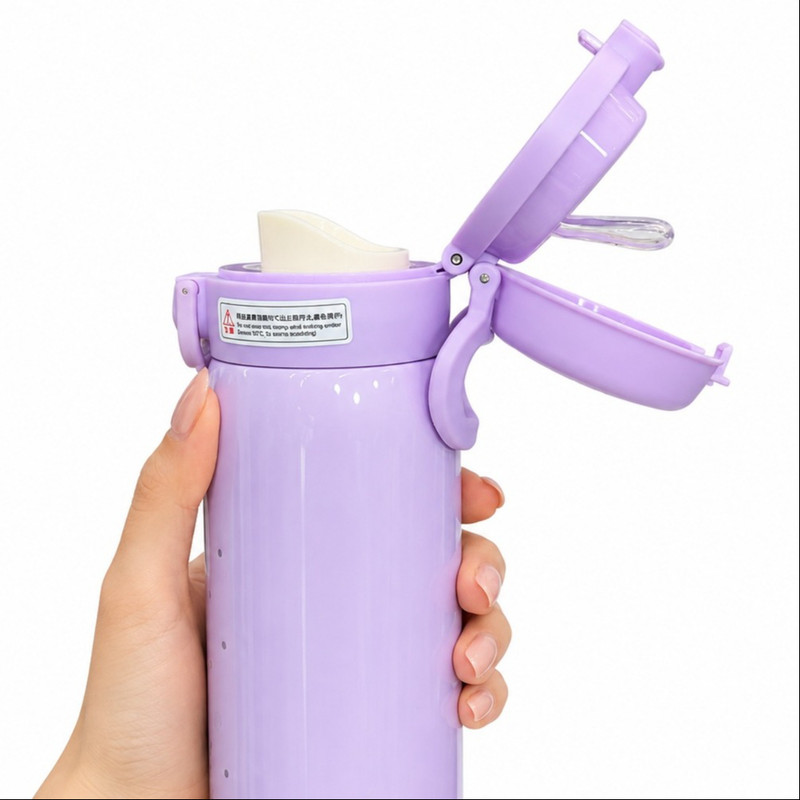 قمقمه کودک مدل کرومی دوحالته نی‌دار و آسان‌نوش دار soosoo05 گنجایش 0.5 لیتر