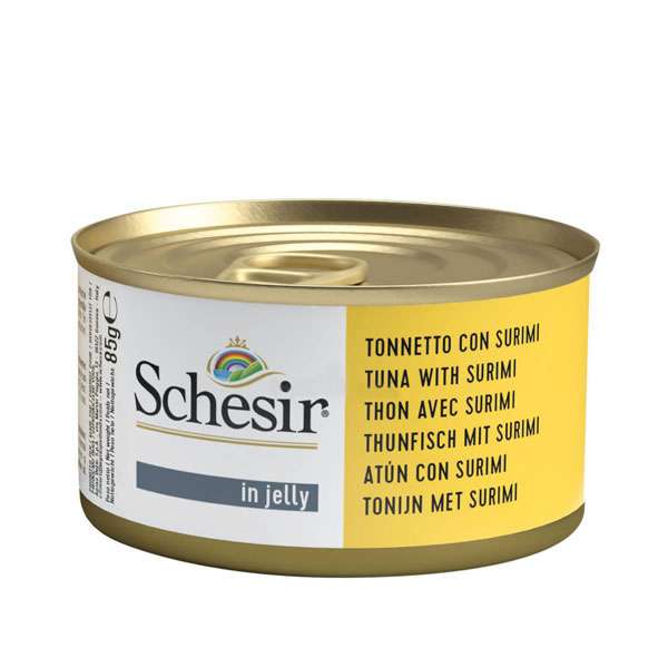 کنسرو گربه شسیر با طعم ماهی تن و ماهس مدل سوریمی  وزن 85 گرم