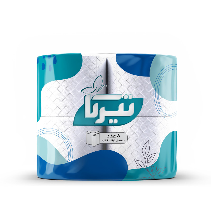 دستمال توالت چهار لایه تیرکا مدل فیروزه بسته ۸ عددی