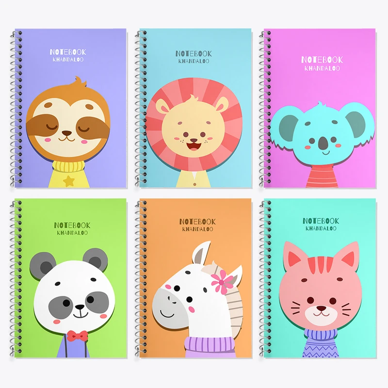 دفتر زبان 50 برگ خندالو مدل دو خط طرح حیوانات بامزه کد 69 مجموعه 6 عددی