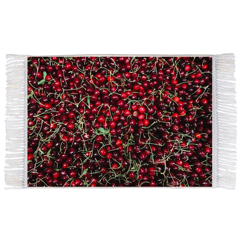 فرش ماشینی دیوارکوب اطلس آبی طرح میوه گیلاس و آلبالو مدل T1756 