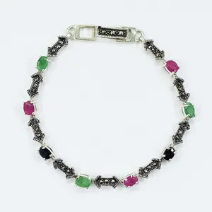 دستبند نقره زنانه سلین کالا مدل یاقوت و زمرد ce-As122