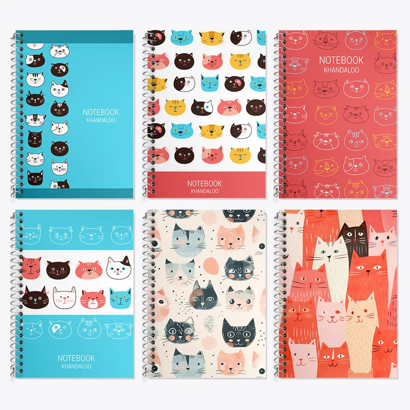 دفتر زبان 50 برگ خندالو مدل دو خط طرح گربه (Cat) کد 118 مجموعه 6 عددی