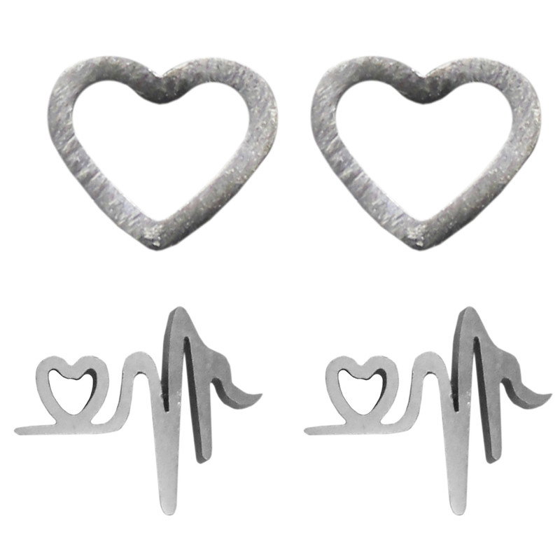 گوشواره زنانه طرح قلب و ضربان کد RKH_1537 مجموعه 2 عددی گوشواره زنانه طرح قلب و ضربان کد RKH_1537 مجموعه 2 عددی