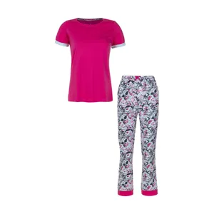 ست تی شرت آستین کوتاه و شلوار زنانه ناربن مدل 1521709-3272 رنگ رنگ صورتی تیره