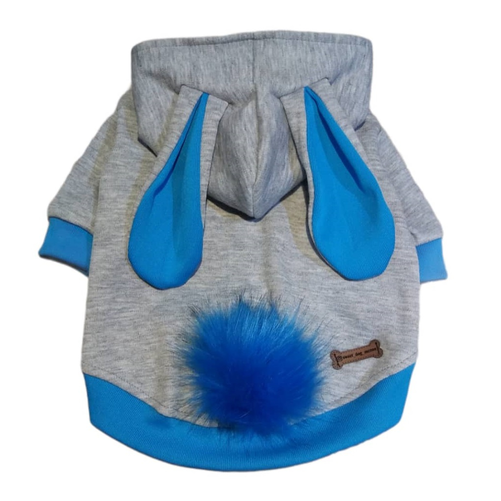 لباس سگ و گربه طرح سویشرت مدل خرگوشی طوسی آبی سایز XXL