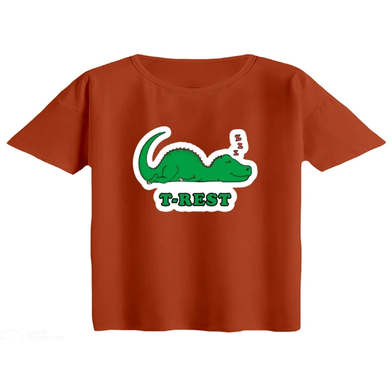 کراپ تی‌شرت آستین کوتاه زنانه مدل دایناسور خسته