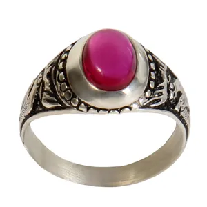 انگشتر نقره زنانه بازرگانی میلادی مدل سنگ یاقوت رکاب سیلندری سیاه قلم دخترانه پسرانه کد AW_057