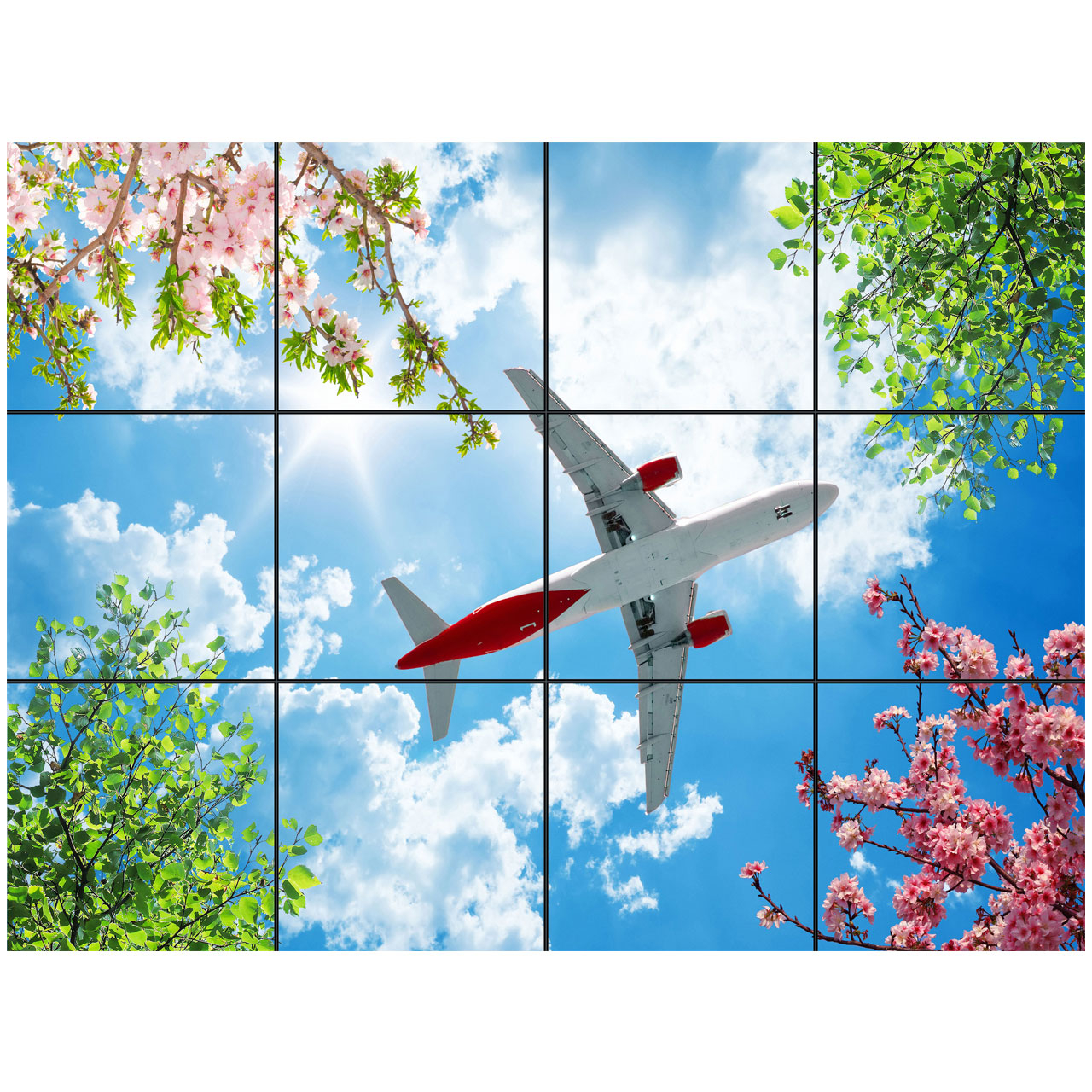 تایل سقفی آسمان مجازی طرح گل و هواپیما کد 0100 سایز 60x60 سانتی متر مجموعه 12 عددی