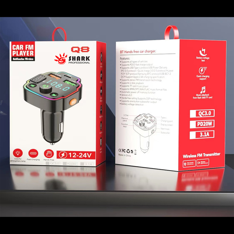 پخش کننده اف ام خودرو شارک مدل Q8-PD-20W
