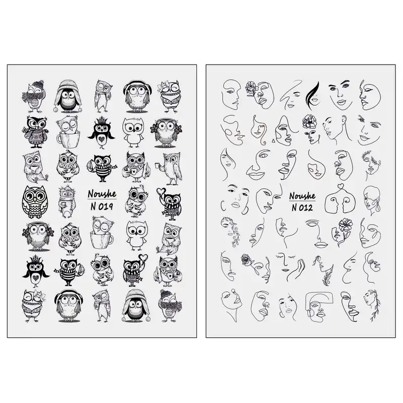 برچسب لنز ناخن مدل چهره کوبیسم و جغد کد N012-N019 مجموعه 2 عددی