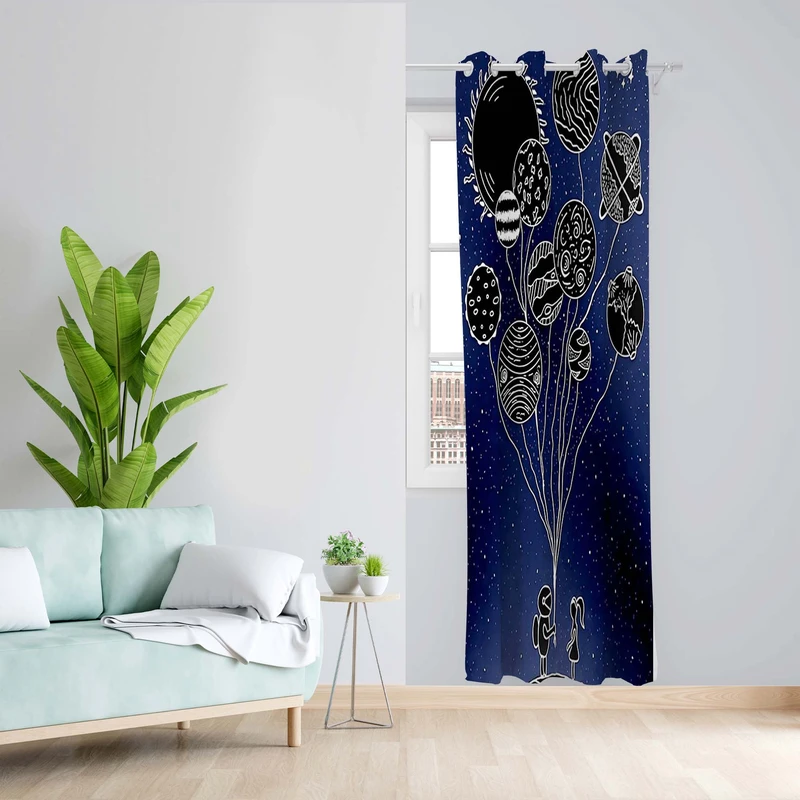 پرده طرح سیاره مدل مخمل پانچی کد 5503 z سایز 140x200 سانتی متر