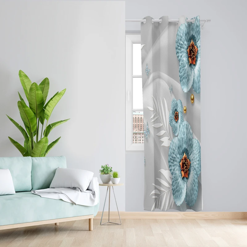 پرده طرح گل مدل مخمل پانچی کد 2683 z سایز 140x200 سانتی متر