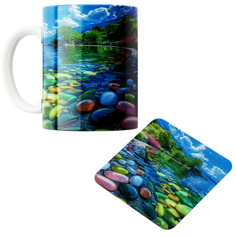 ماگ پاد آفرین مدل سنگ های رنگی کد 01 به همراه زیر لیوانی