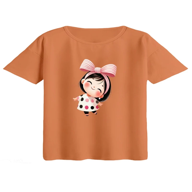 کراپ تی‌شرت آستین کوتاه زنانه مدل دخترک کد3