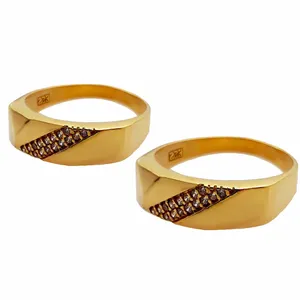 ست انگشتر زنانه و مردانه مدل نگین دار طلاروس کد 876ANST S9