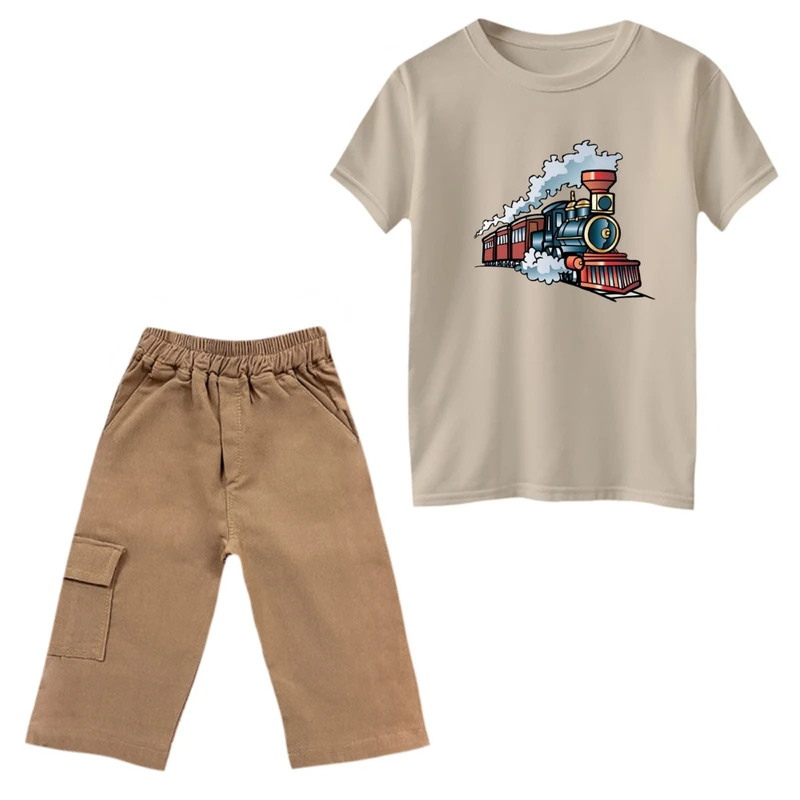 ست تی‌شرت و شلوارک پسرانه مدل قطار کد 2