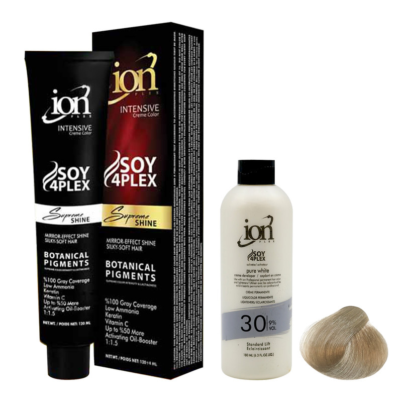 رنگ مو آیون شماره 7.01 حجم 120 میلی لیتر رنگ بلوند طبیعی دودی متوسط به همراه اکسیدان آیون 30vol نه درصدی حجم 180 میلی لیتر