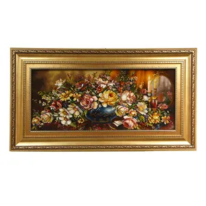 تابلو فرش دستباف مدل گل و آینه شمعدان عرضی کد 980